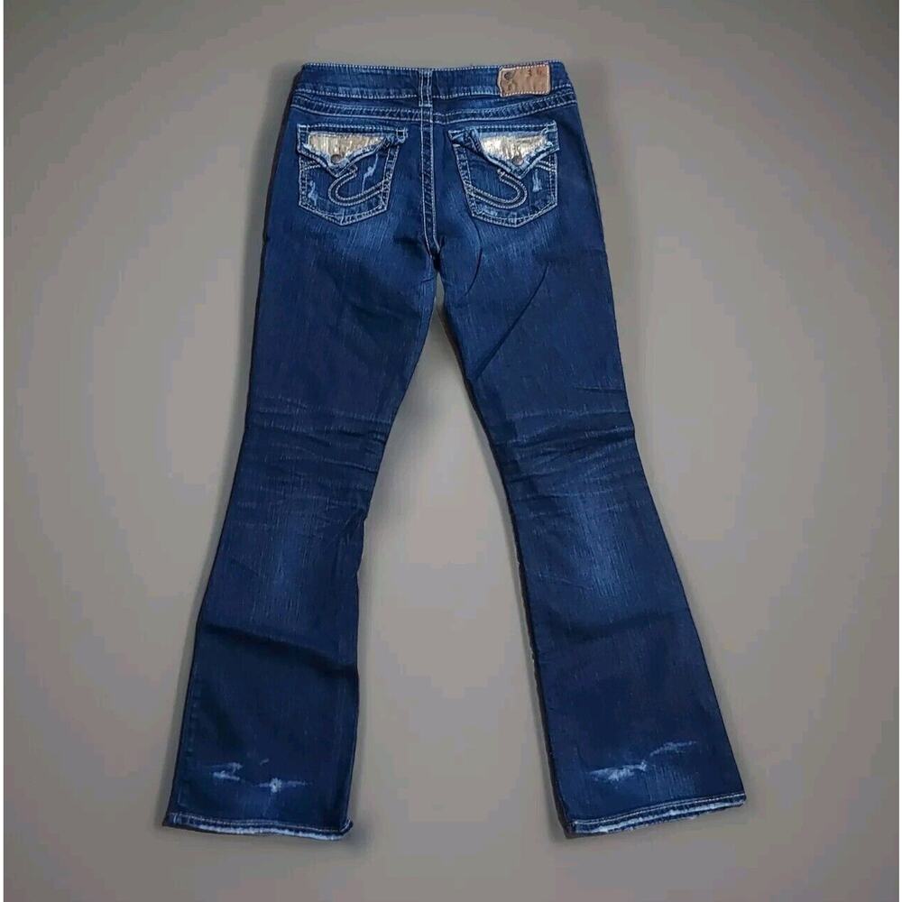 Women's SILVER Distressed - Size 28 / 29x32 - Suki Surplus - Indigo Denim - NWOT - Picture 2 of 12